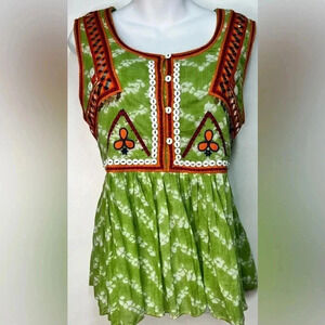 Indigo Moon Top Bohemian Embroidered Beaded and Coin Details NWT